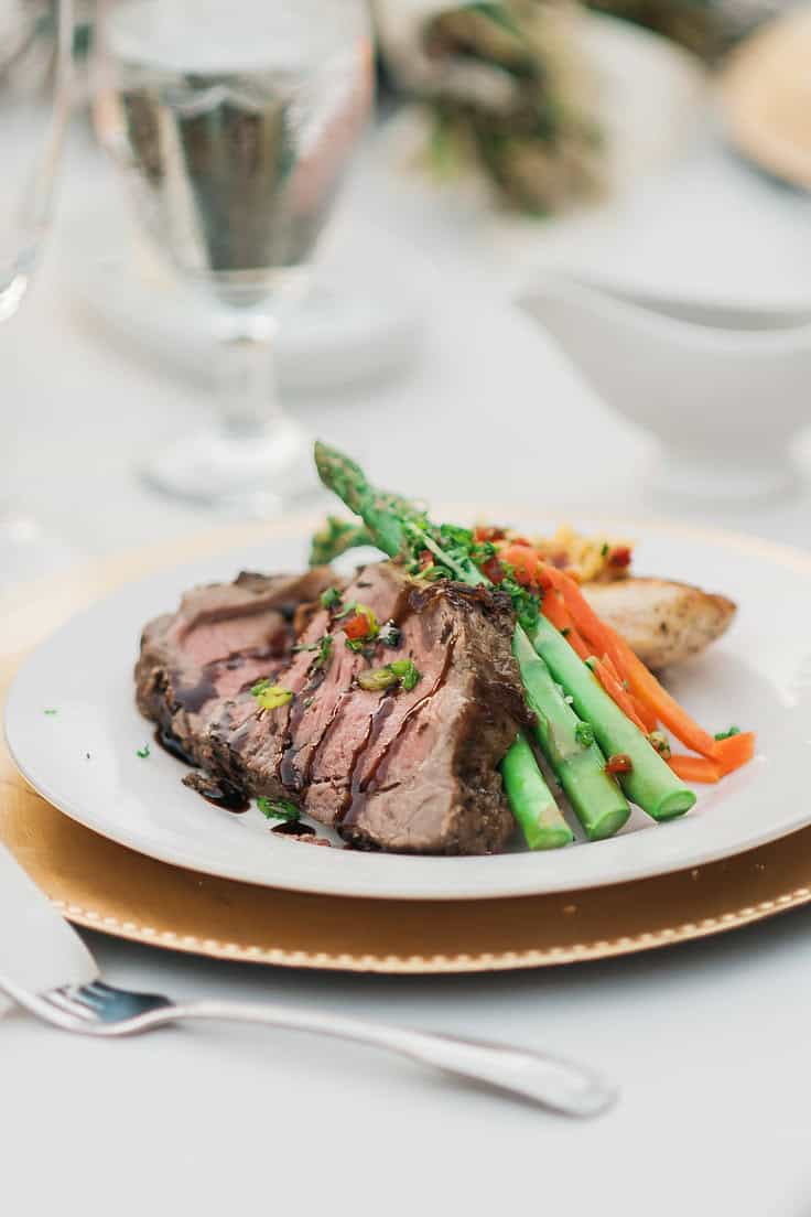 Elegant steak with green beans and carrots served at Type A Soiree event.